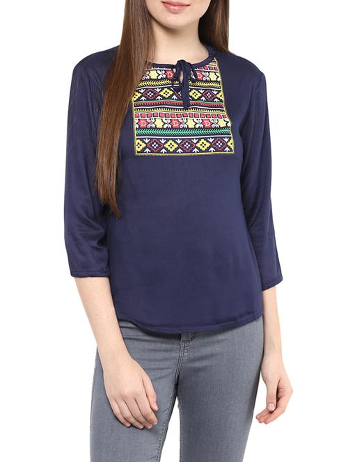 women's straight tie-up neck top - 12818139 - Very Small Image - 1