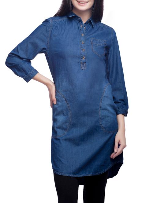 dark blue denim tunic - 12818742 - Very Small Image - 1