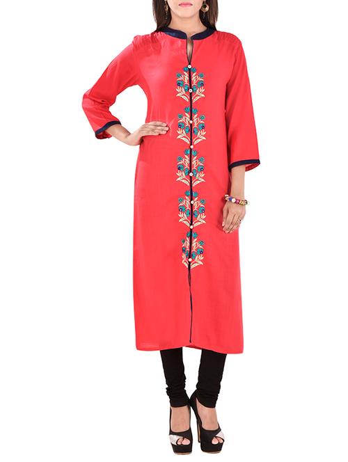 pink cotton straight kurta - 12819149 - Very Small Image - 1