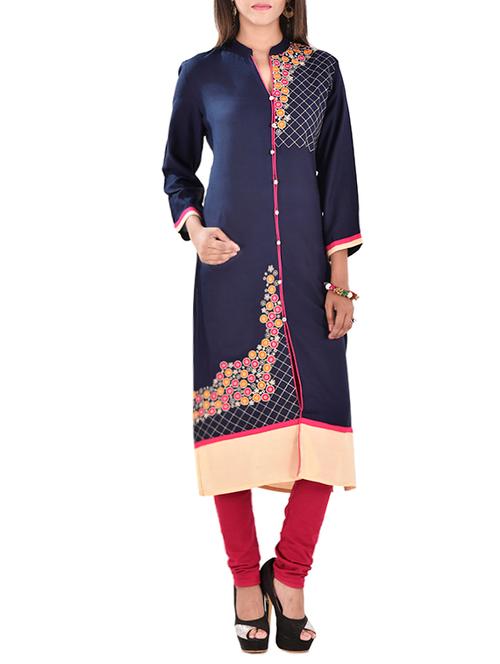 blue rayon straight kurta - 12819150 - Very Small Image - 1