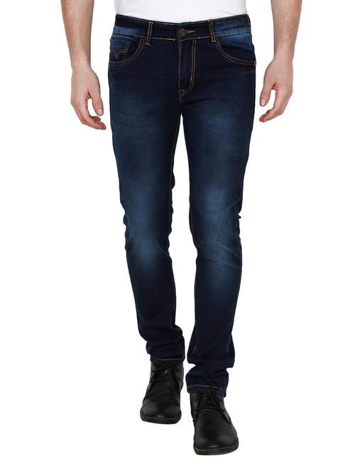 navy blue cotton washed jeans - 12820555 - Very Small Image - 1