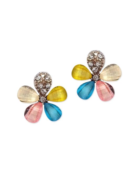 multicolour floral design rhinestones stud earrings - 12821746 - Very Small Image - 1
