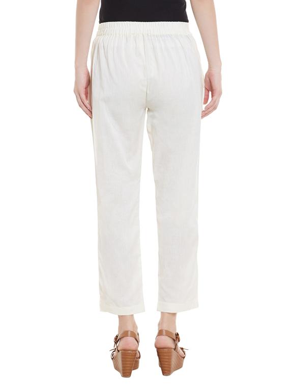 women off-white solids ankle length trousers - 12821790 - Zoom Image - 2