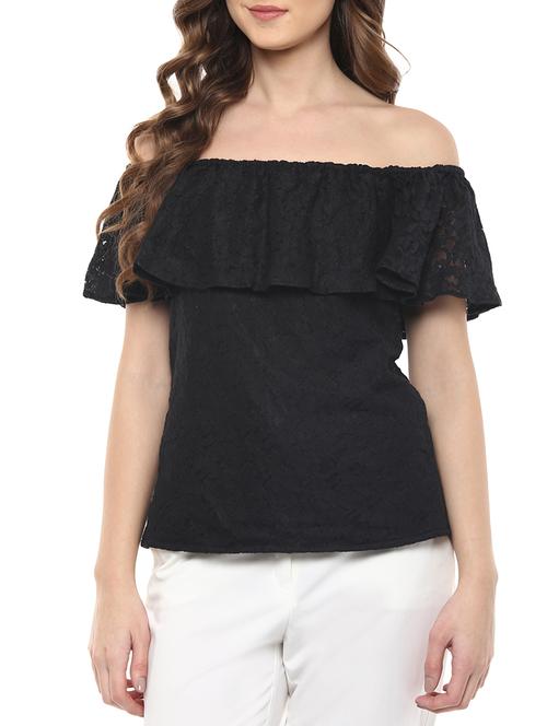 off shoulder ruffle detail laced top - 12822832 - Very Small Image - 1