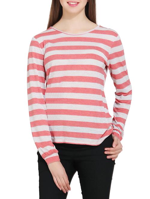 pink striped viscose regular tee - 12823424 - Very Small Image - 1