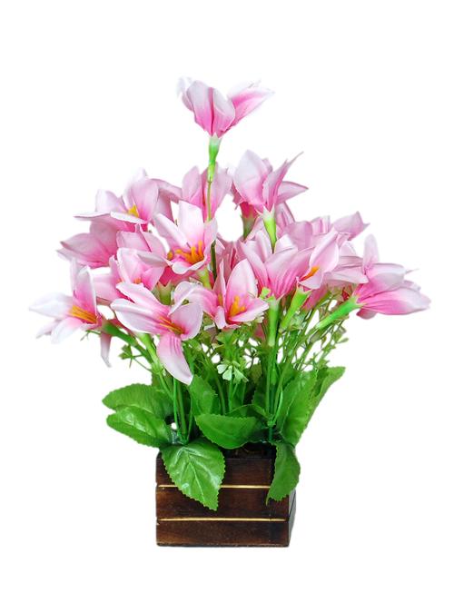 loxiaa artificial light pink lily flower with wooden pot (6 inch height) - 12827441 - Very Small Image - 1