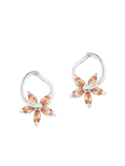 rhodium plated flower shape studs earrings - 12828114 - Very Small Image - 1