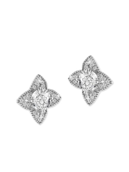 rhodium plated flower shape studs earrings - 12828166 - Very Small Image - 1