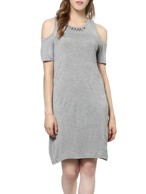 Grey Embellished Cotton Dress - 12829076 - Very Small Image - 1