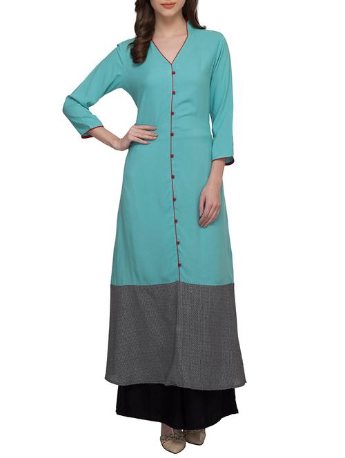 blue rayon a-line kurta - 12829501 - Very Small Image - 1