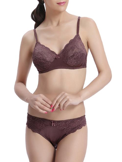 brown lace bra and panty set - 12829623 - Very Small Image - 1