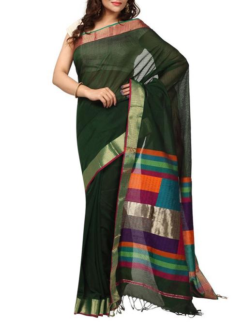 dark green printed maheshwari cotton saree with blouse - 12830690 - Very Small Image - 1