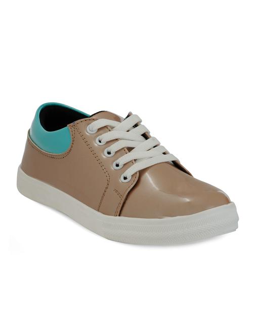 beige faux leather laceup sneakers - 12831505 - Very Small Image - 1