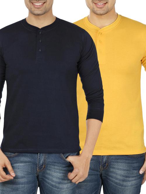  set of 2 black & yellow solid cotton t-shirt - 12833160 - Very Small Image - 1