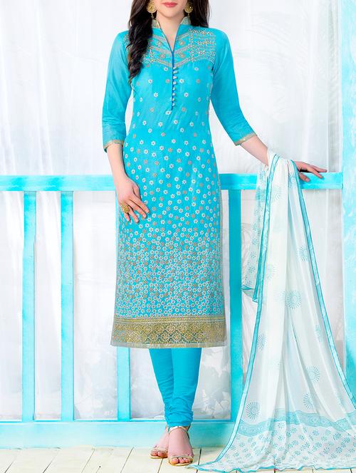blue cotton unstitched suit - 12833676 - Very Small Image - 1