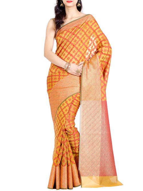 contrast paisley border woven saree with blouse - 12834917 - Very Small Image - 1