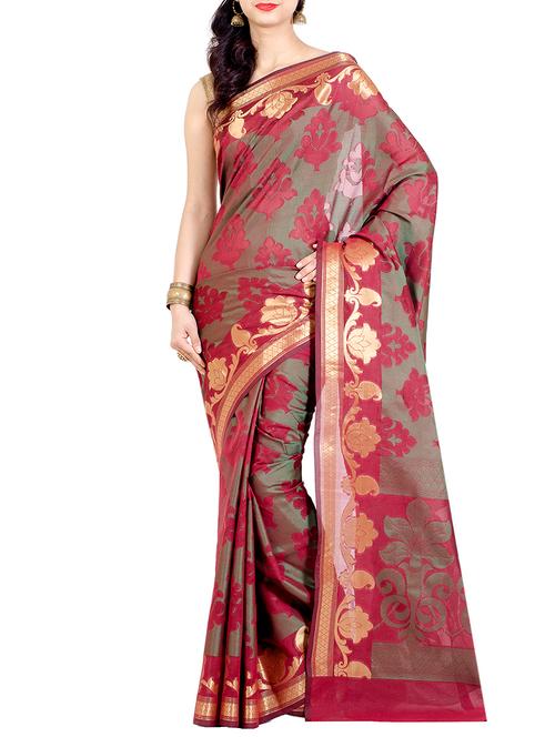 zari paisley border woven saree with blouse - 12834967 - Very Small Image - 1