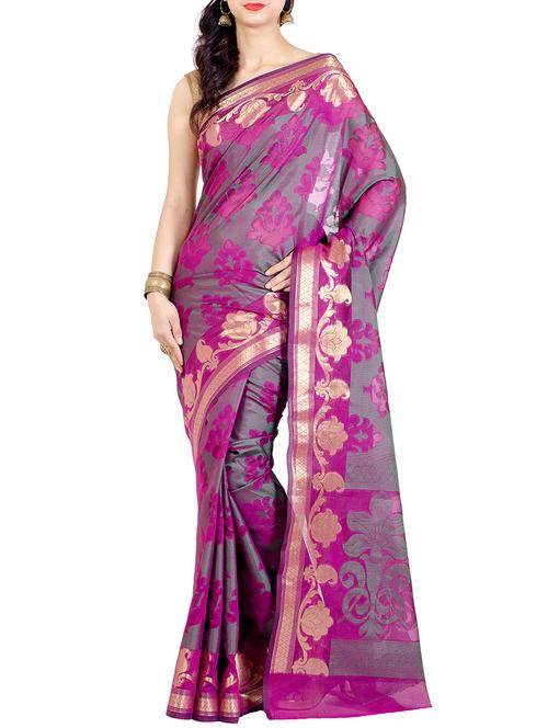 purple woven silk saree with blouse - 12834968 - Very Small Image - 1
