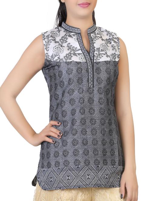 grey silk aline kurta - 12835308 - Very Small Image - 1