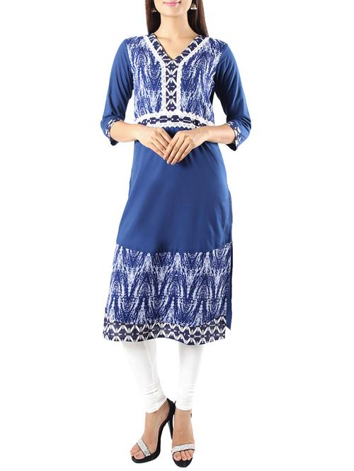 blue cotton straight kurta - 12838173 - Very Small Image - 1