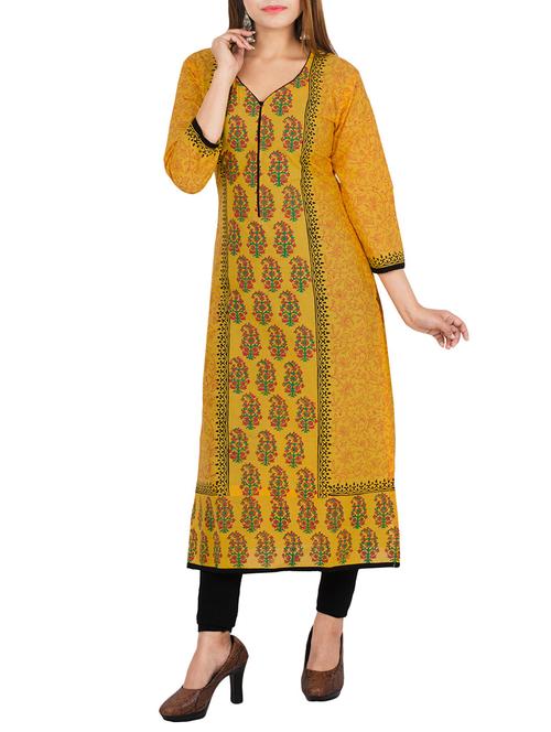 yellow cotton straight kurta - 12838416 - Very Small Image - 1