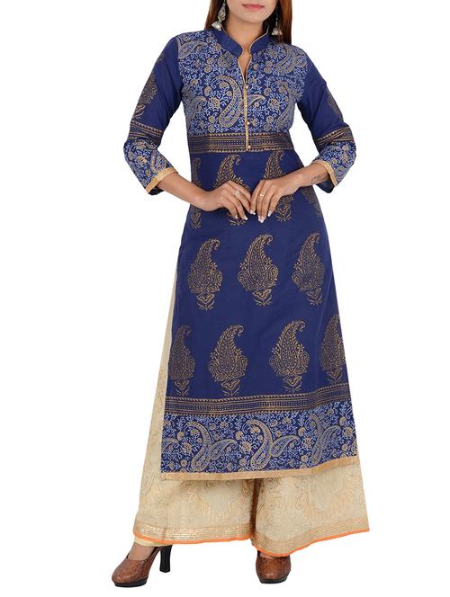blue cotton printed kurta - 12838418 - Very Small Image - 1