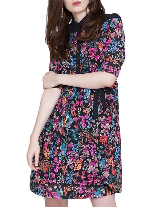black floral belted dress - 12839997 - Very Small Image - 1