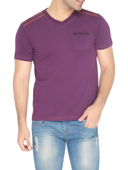 solid purple cotton t-shirt - 12840374 - Very Small Image - 1