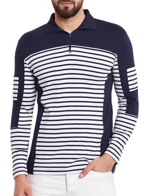 navy blue cotton striped t-shirt - 12840444 - Very Small Image - 1