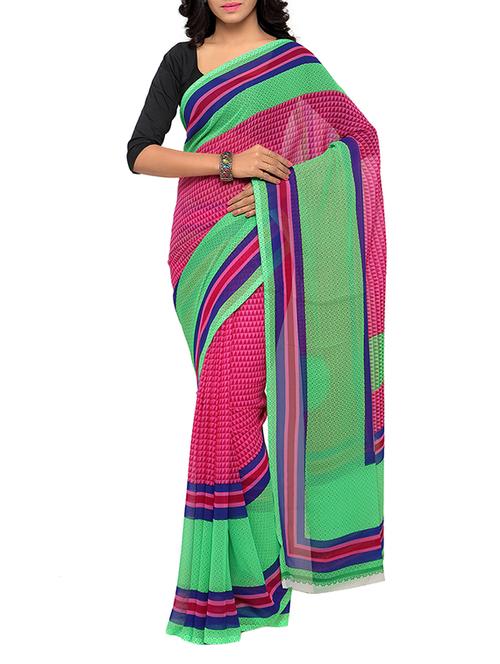 pink georgette printed saree with blouse - 12841565 - Very Small Image - 1