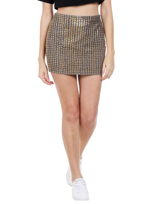 denim blue embellished mini skirt - 12841666 - Very Small Image - 1