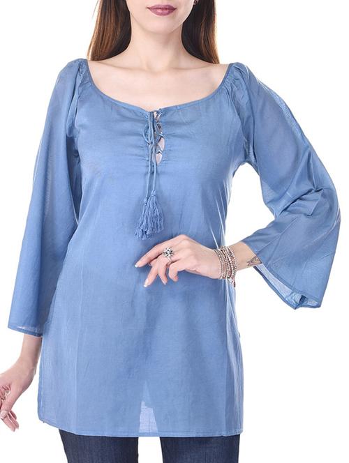 blue solid rayon tunic - 12843599 - Very Small Image - 1