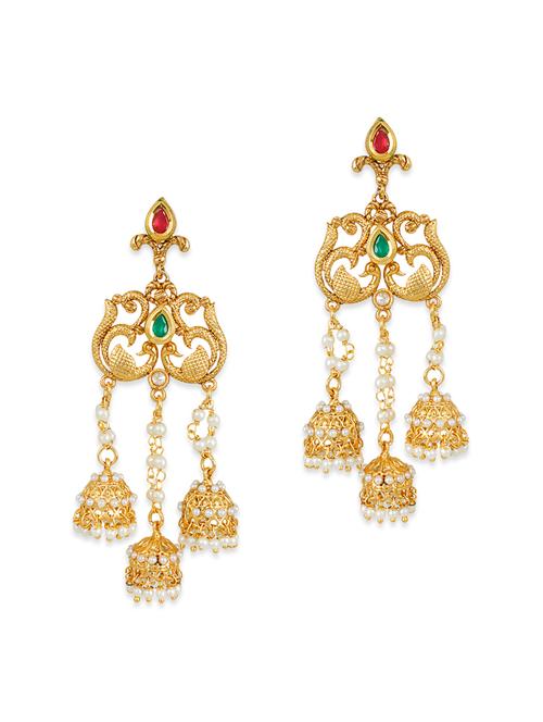 golden metal chandelier earrings - 12844907 - Very Small Image - 1