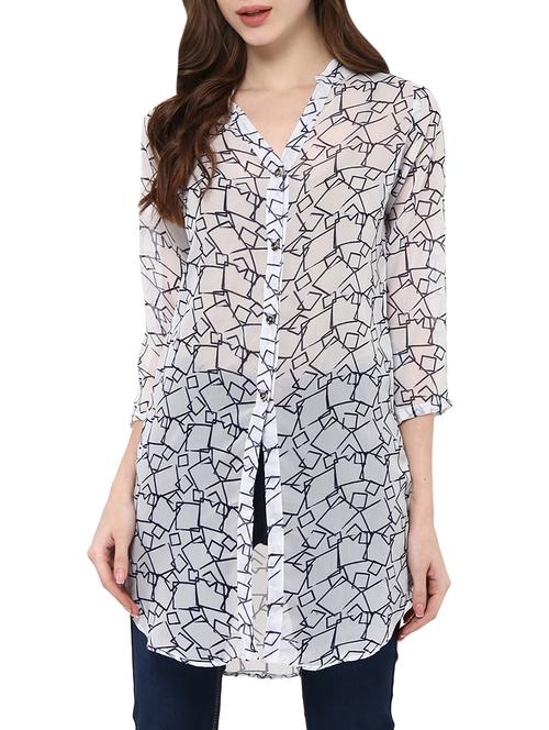 white printed georgette regular shirt - 12846876 - Very Small Image - 1