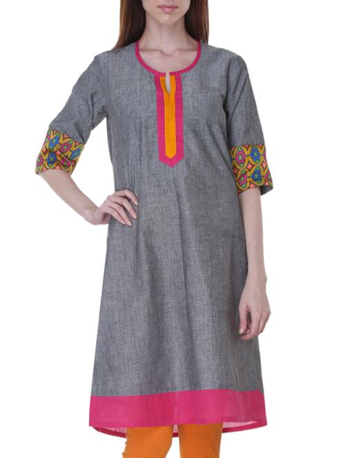 grey handloom cotton kurta - 1284841 - Very Small Image - 1