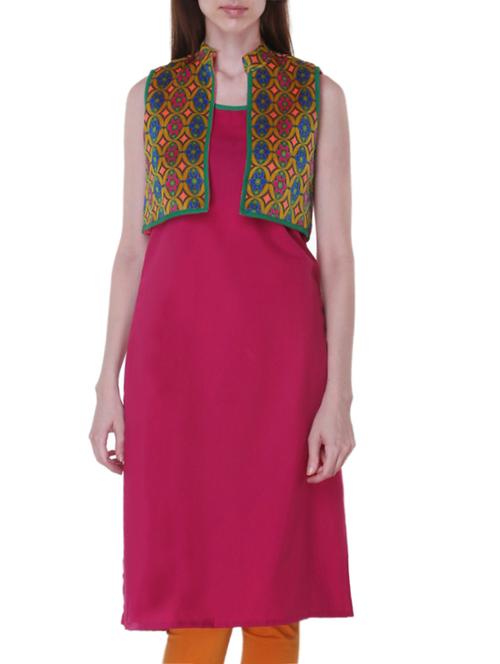 fuchsia handloom cotton kurta with jacket - 1284849 - Very Small Image - 1