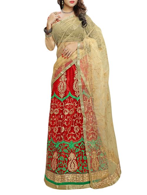 Red net embroidered lehenga - 12853508 - Very Small Image - 1