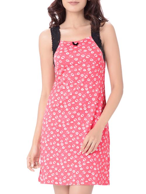 pink printed cotton nighty - 12854107 - Very Small Image - 1