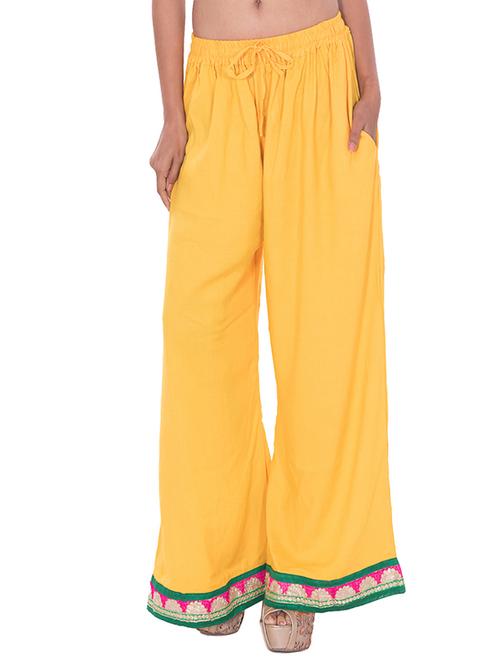 yellow cotton embroidered palazzo - 12854264 - Very Small Image - 1