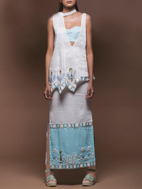 anti-fit top with powder blue bralet and colourblocked skirt set - 12859737 - Very Small Image - 1