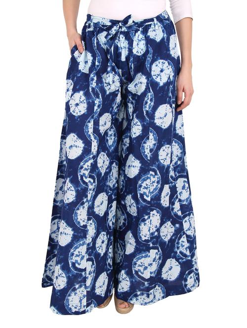 blue printed cotton palazzo - 12866937 - Very Small Image - 1