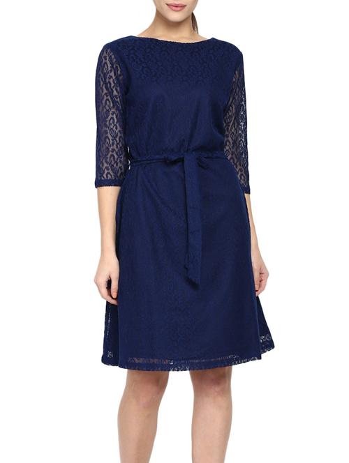 navy blue lace belted dress - 12866958 - Very Small Image - 1