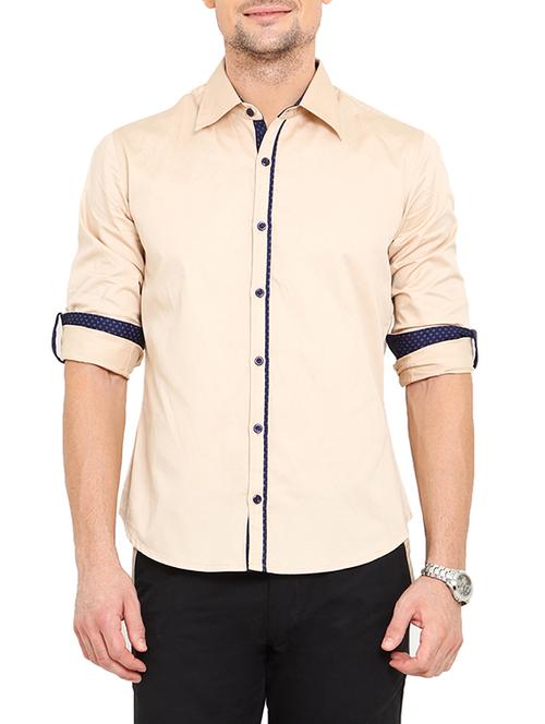 beige cotton casual shirt - 12867852 - Very Small Image - 1