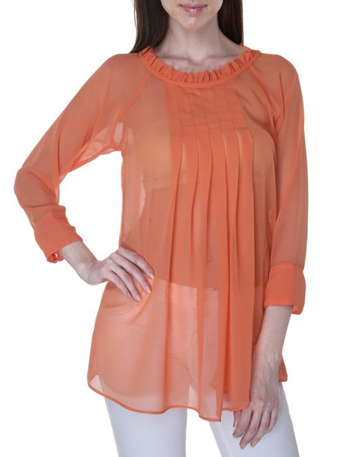 solid peach georgette sheer top - 1287039 - Very Small Image - 1