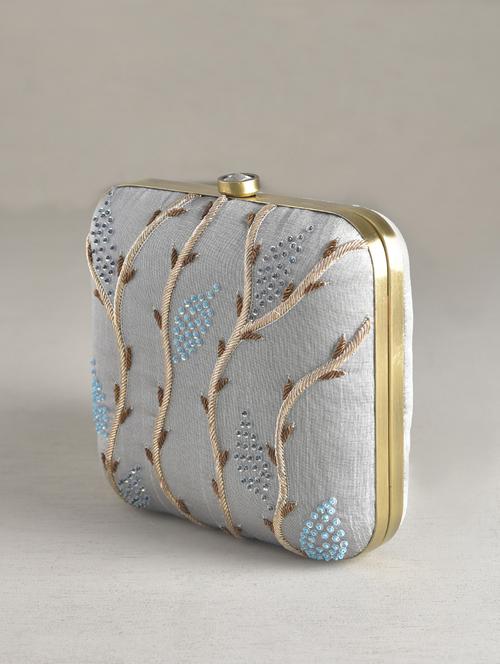 grey foliage hand embroidered clutch - 1287401 - Very Small Image - 1