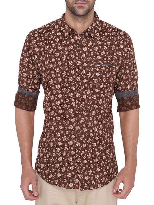 brown cotton printed casual shirt - 12878846 - Very Small Image - 1