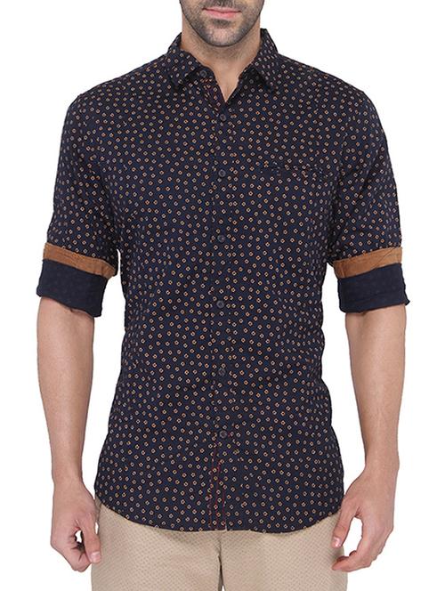 navy blue cotton printed casual shirt - 12878847 - Very Small Image - 1