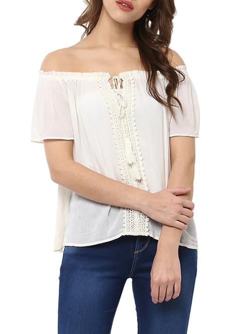 white rayon off shoulder peasant top - 12879372 - Very Small Image - 1