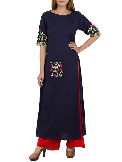 blue khadi long kurta - 12879614 - Very Small Image - 1