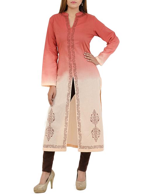 pink ombr? cotton straight kurta - 12879625 - Very Small Image - 1